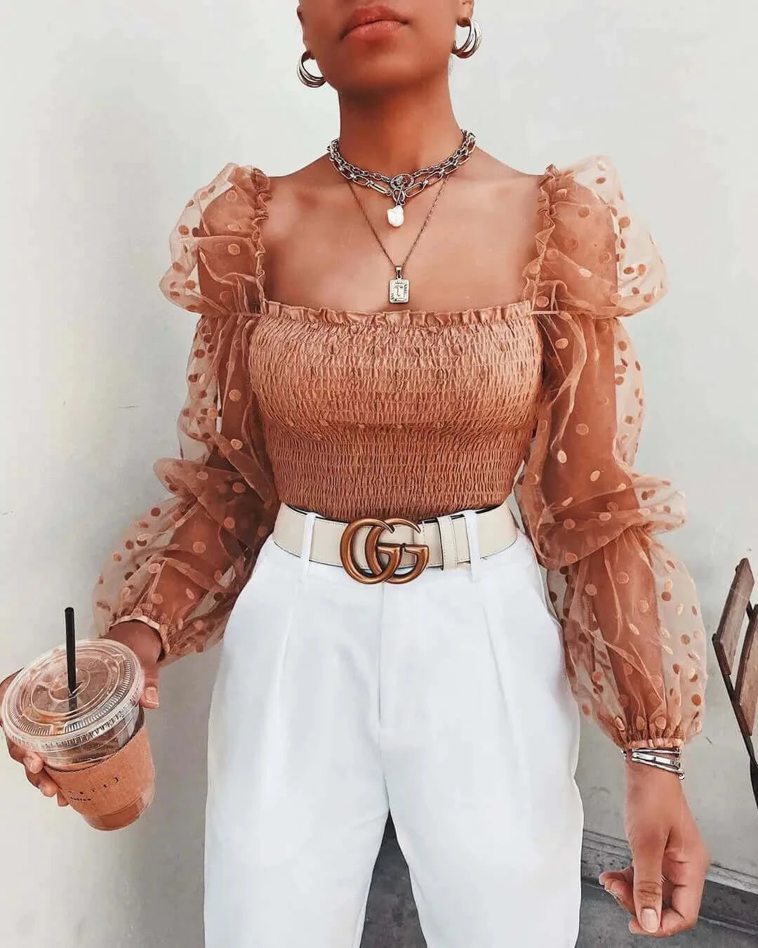 Blusa de manga larga transparente