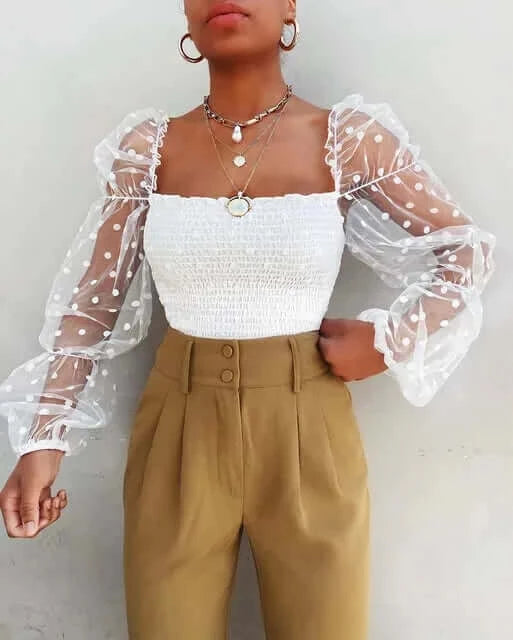 Blusa de manga larga transparente