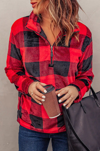 Plaid Print Collar Sweatshirt