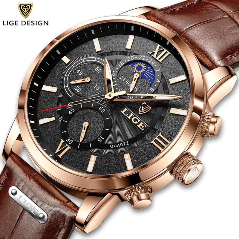 Reloj LIGE Luxury Leather Casual Quartz