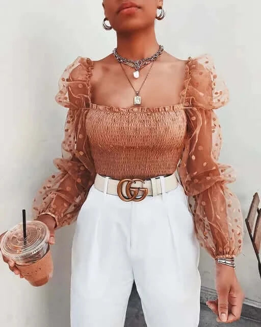 Blusa de manga larga transparente