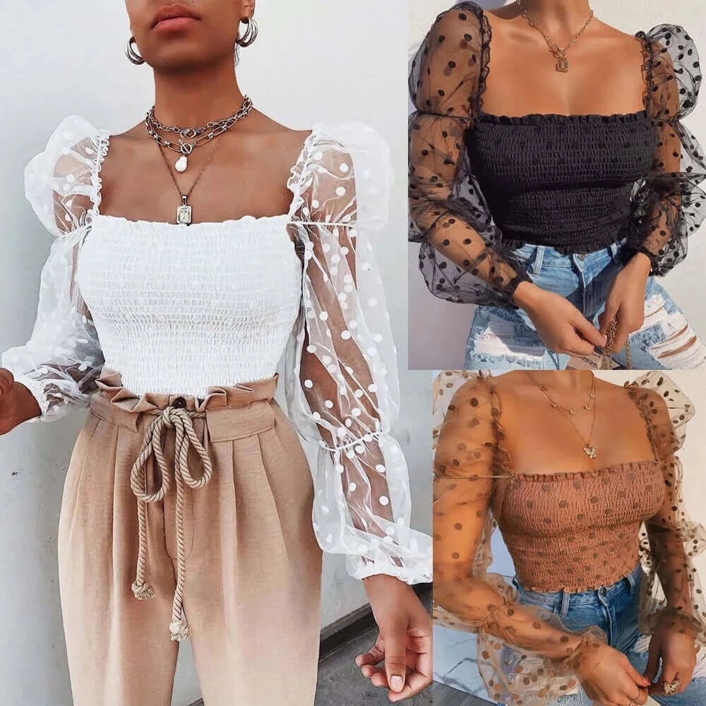 Blusa de manga larga transparente